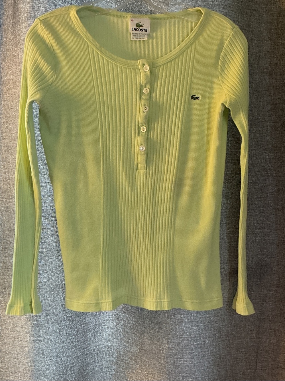 Lacoste Ribbed Long-Sleeve Henley in Light Yellow